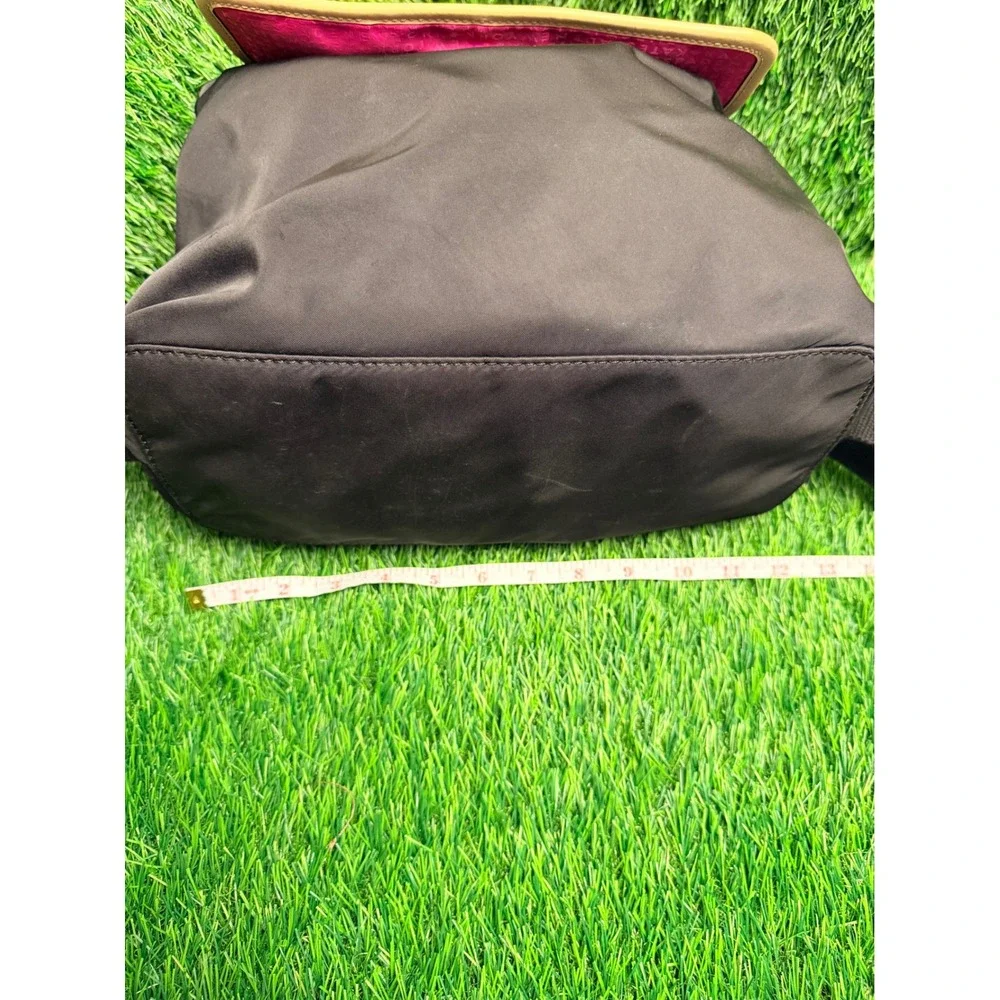 Kate Spade New York Black Nylon Leather Trim Flap Backpack Hot Pink‎ Lining